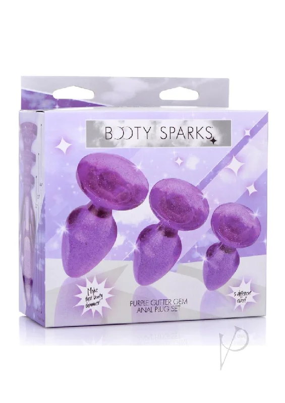 Anal toys with calm vibrations-Booty Sparks Glitter Gem Plug Set Purple