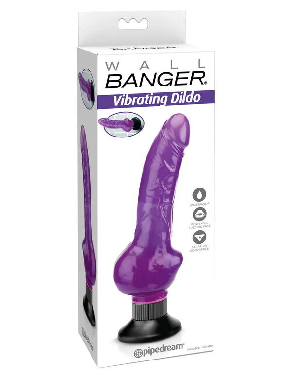 curved waterproof dildo-Pipedream Waterproof Wall Banger Purple Vibrating Dildo with Suction Cup