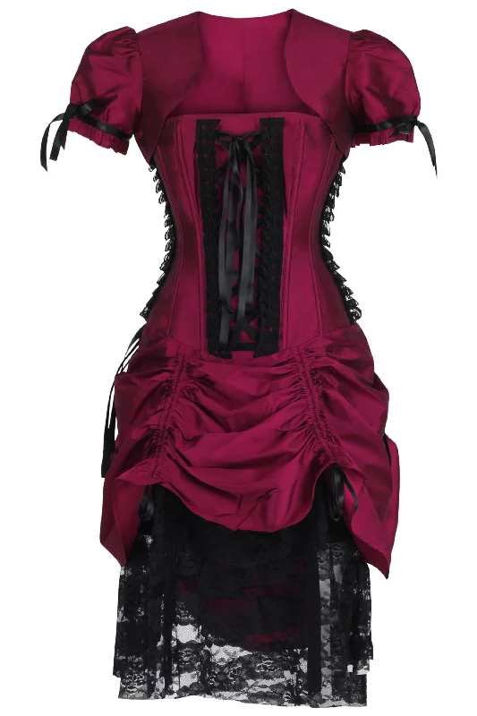 corset dress gothic design-Historically Inspired Magenta Corset Dress with Bolero