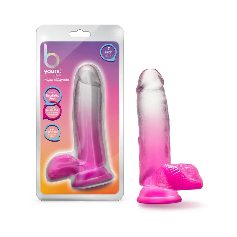 vibrating lifelike dildo-B Yours Sugar Magnolia 7 in. Dildo with Balls Fuchsia