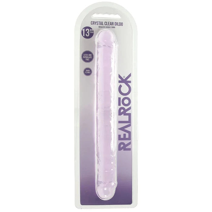 curved thin dildo-RealRock Crystal Clear Jelly 13'' Double Dildo -Purple