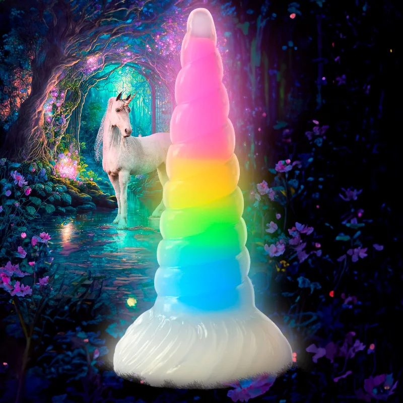 textured anal dildo-Uni-glow Glow-in-the-dark Rainbow Silicone Dildo