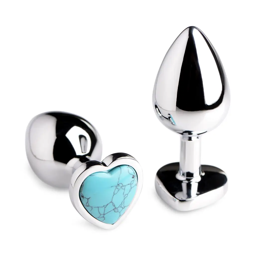 Anal toys with remote control-Booty Sparks Authentic Turquoise Gemstone Heart Anal Plug