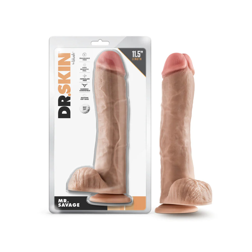 textured extra-long dildo-Dr. Skin Mr. Savage 11.5 Inch Long Dildo - Vanilla