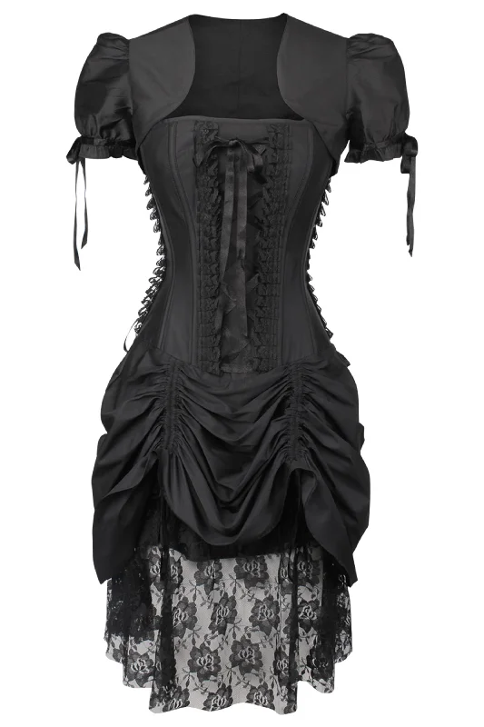 corset for historical reenactment-Historically Inspired Black Corset Dress with Bolero