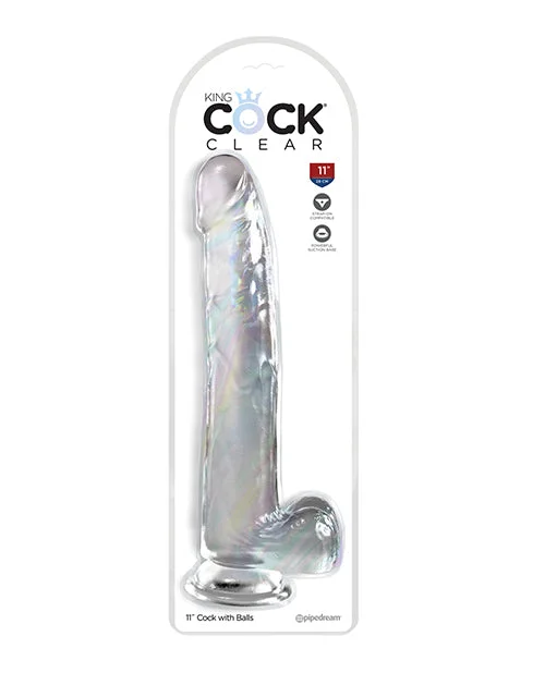 textured lifelike dildo-King Cock Clear 11" Cock w/Balls - Clear