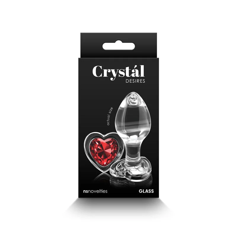 Anal toys with lightweight design-Crystal Desires - Red Heart - Medium - Clear Glass 8.4 cm Butt Plug with Red Heart Gem Base