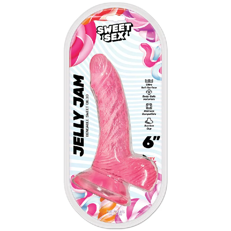 curved hands-free dildo-Sweet Sex Jelly Jam Bendable 6 in. Jelly Dildo Pink