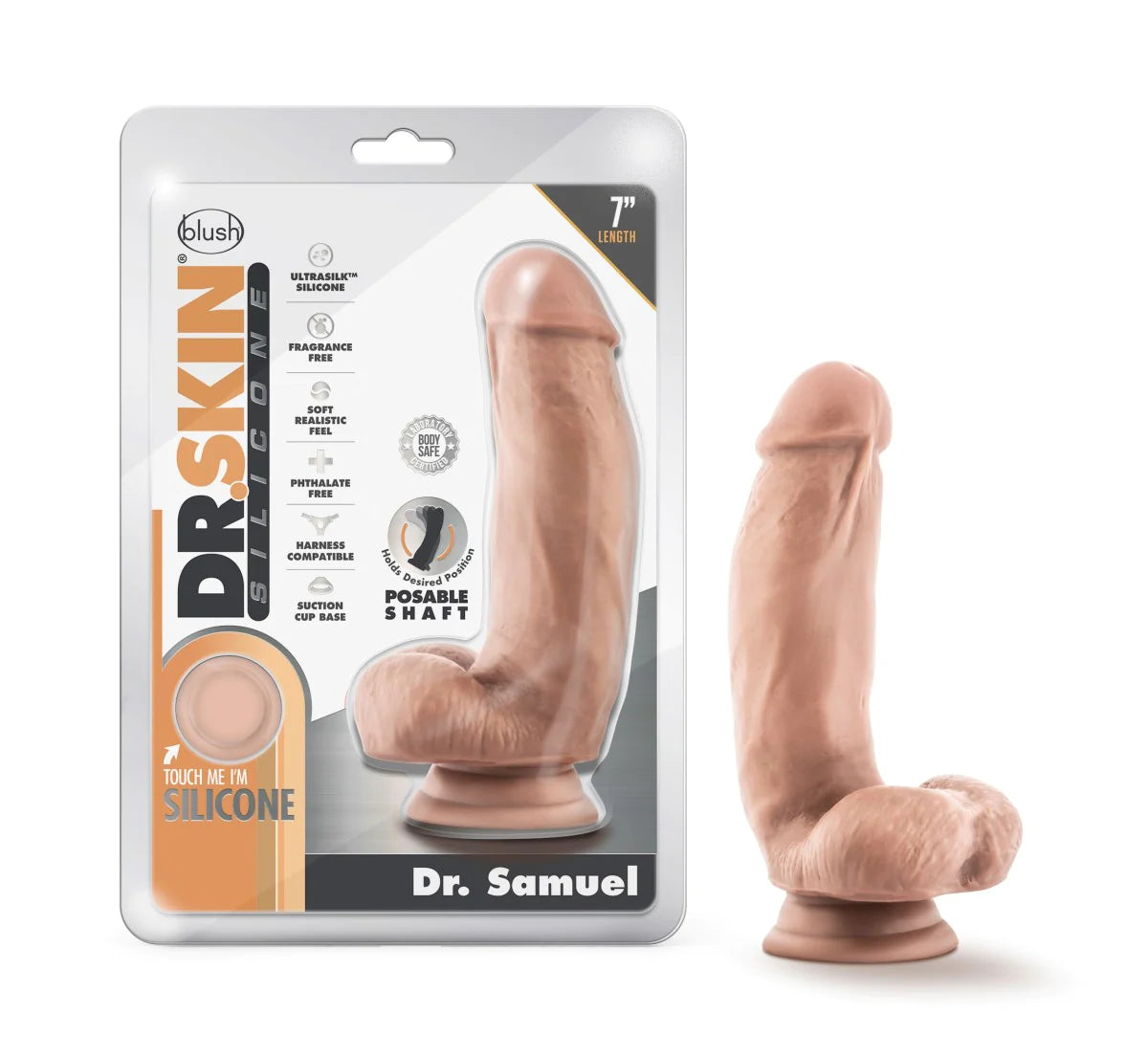 thin eco-friendly dildo-Dr. Skin Silicone Dr. Samuel Realistic Vanilla 7-Inch Long Dildo