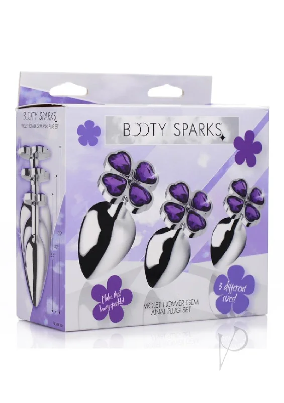 Cheap anal toys for sale-Bootyspark Violet Flower Gem Plug Set