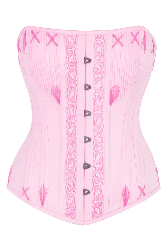 corset with back lacing-Pink Overbust Corset with Decorative Flossing