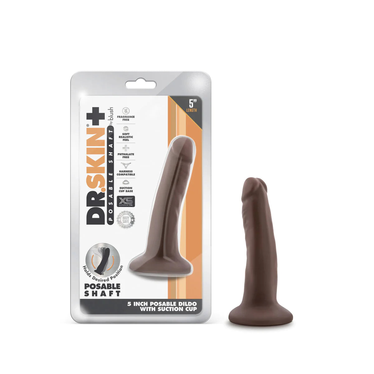 textured USB-charged dildo-Dr. Skin Plus Realistic Chocolate 5.5-Inch Long Dildo