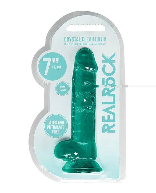 black thin dildo-Shots RealRock Realistic Crystal Clear 7" Dildo w/Balls - Turquoise