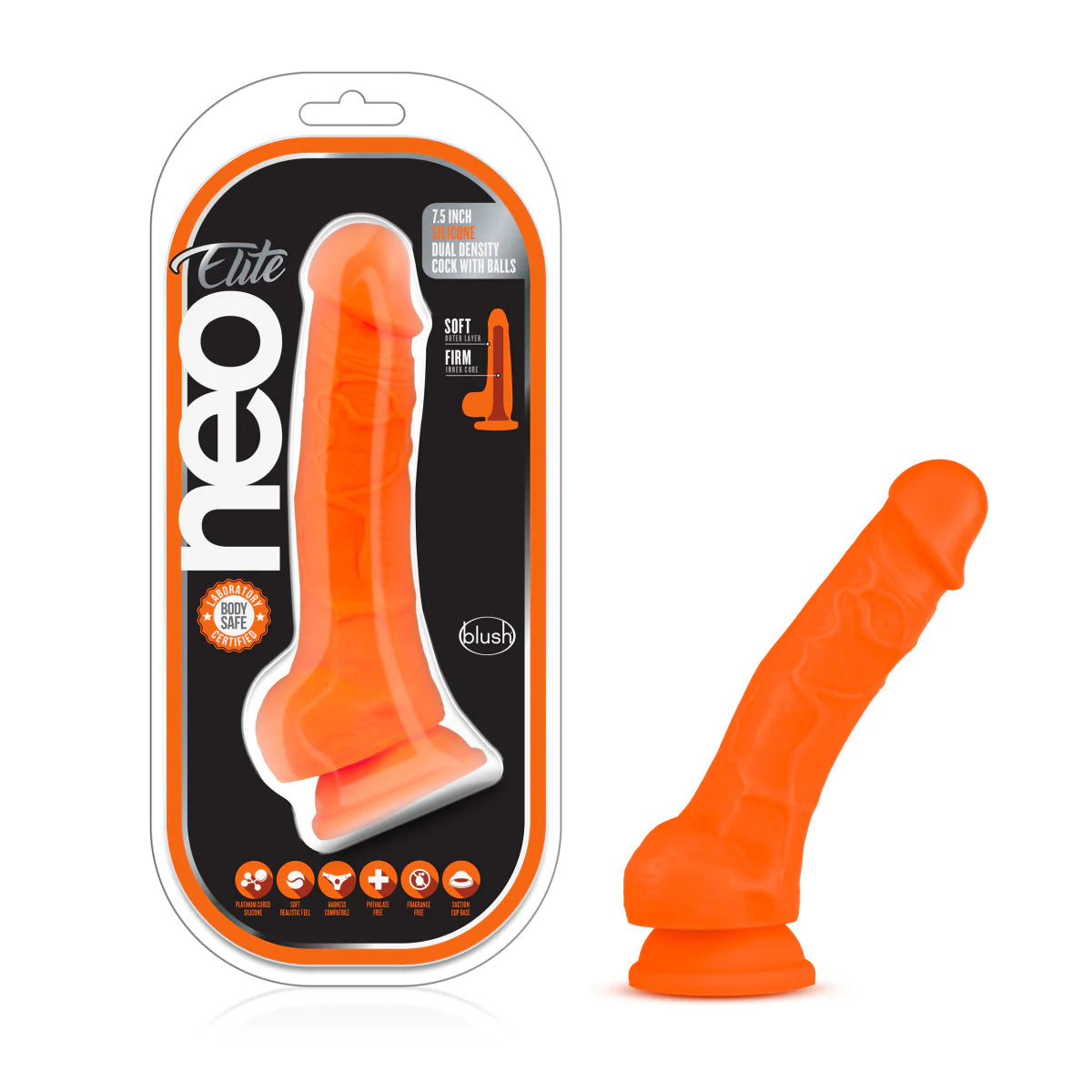 textured wireless dildo-Neo Elite Neon Orange 7.5-Inch Long Dildo