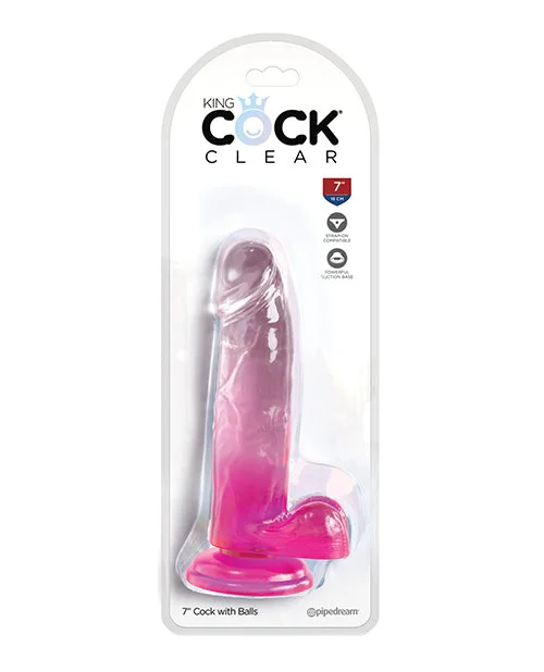 vibrating small dildo-King Cock Clear 7" Cock w/Balls - Pink