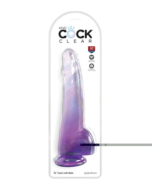 textured eco-friendly dildo-King Cock Clear 10" Cock w/Balls - Purple