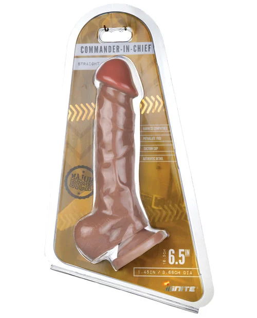 smooth black dildo-Major Dick Straight w/Balls & Suction Cup Commander in Chief - Caramel