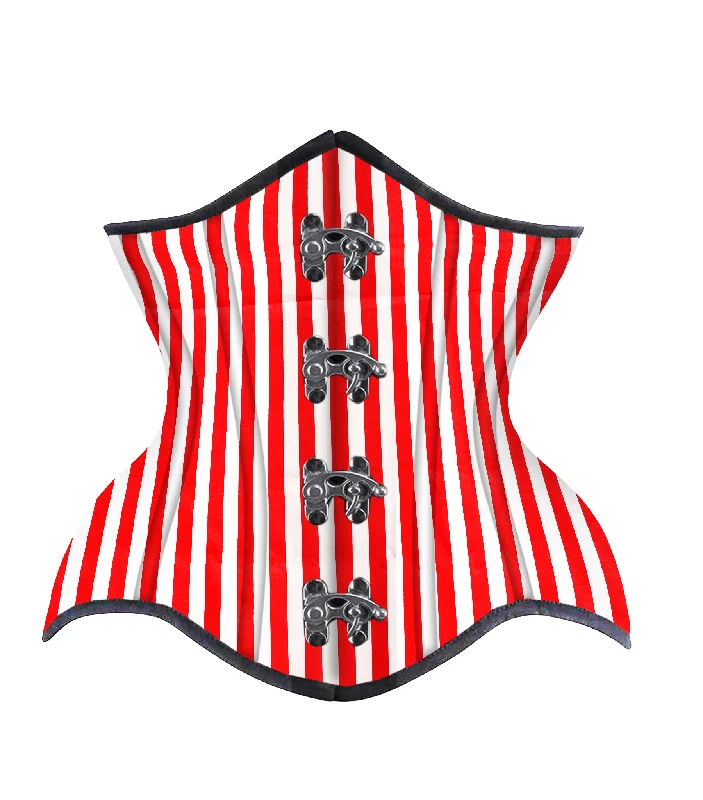 corset for clubbing outfit-Red White Strip Cotton Authentic Steel Boned Underbust  Corset