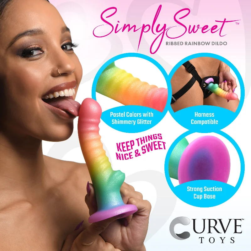 thick strap-on dildo-Ribbed Rainbow Silicone Dildo