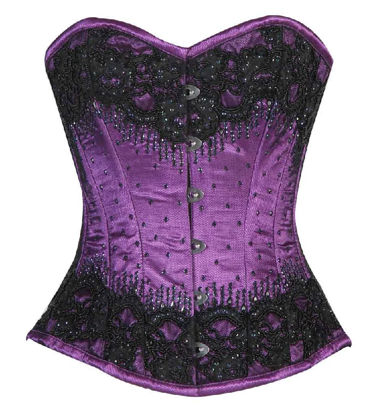 corset with embroidered lace-Purple/Black Embroidery Overbust corset