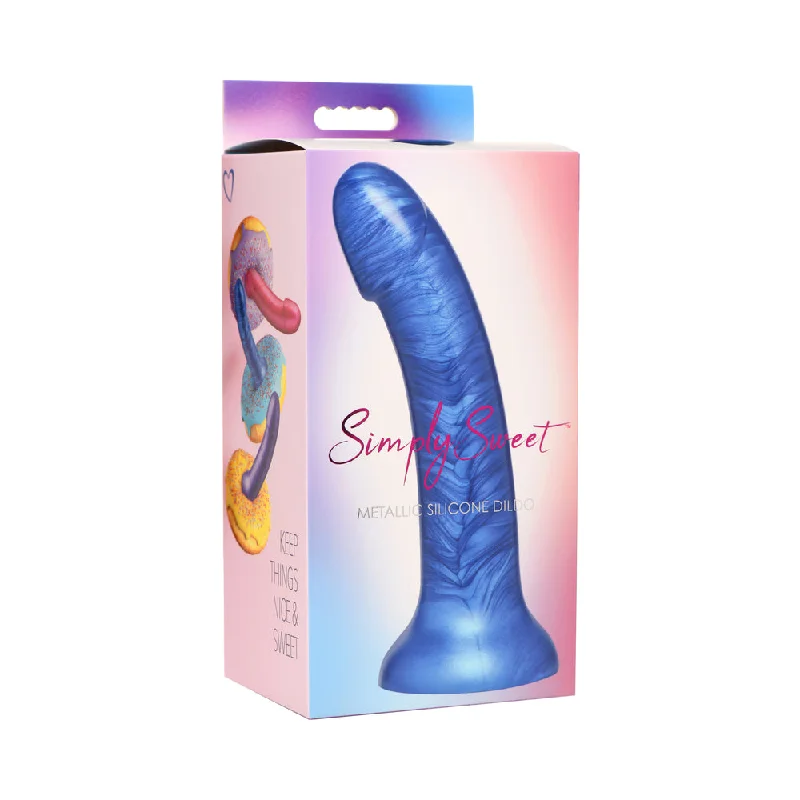 smooth lifelike dildo-Simply Sweet 7 in. Metallic Silicone Dildo Blue