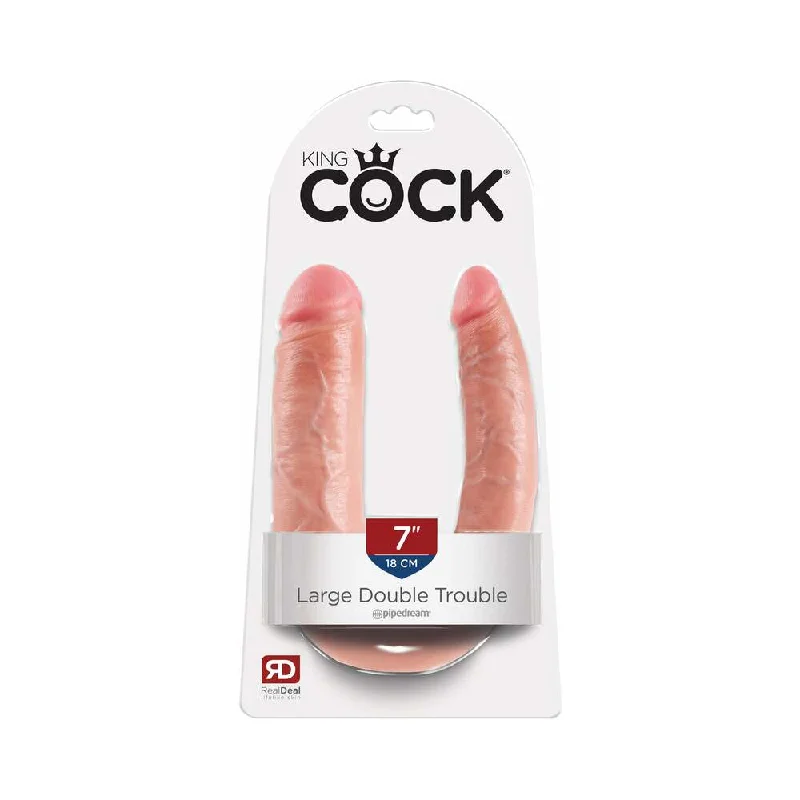 black pulsing dildo-King Cock Double Trouble Large 7 in. Realistic Dual-Ended Dildo Beige