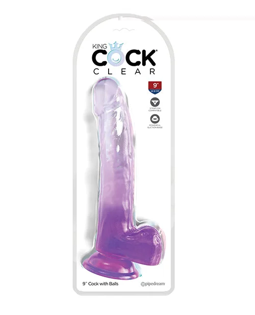 black lifelike dildo-King Cock Clear 9" Cock w/Balls - Purple