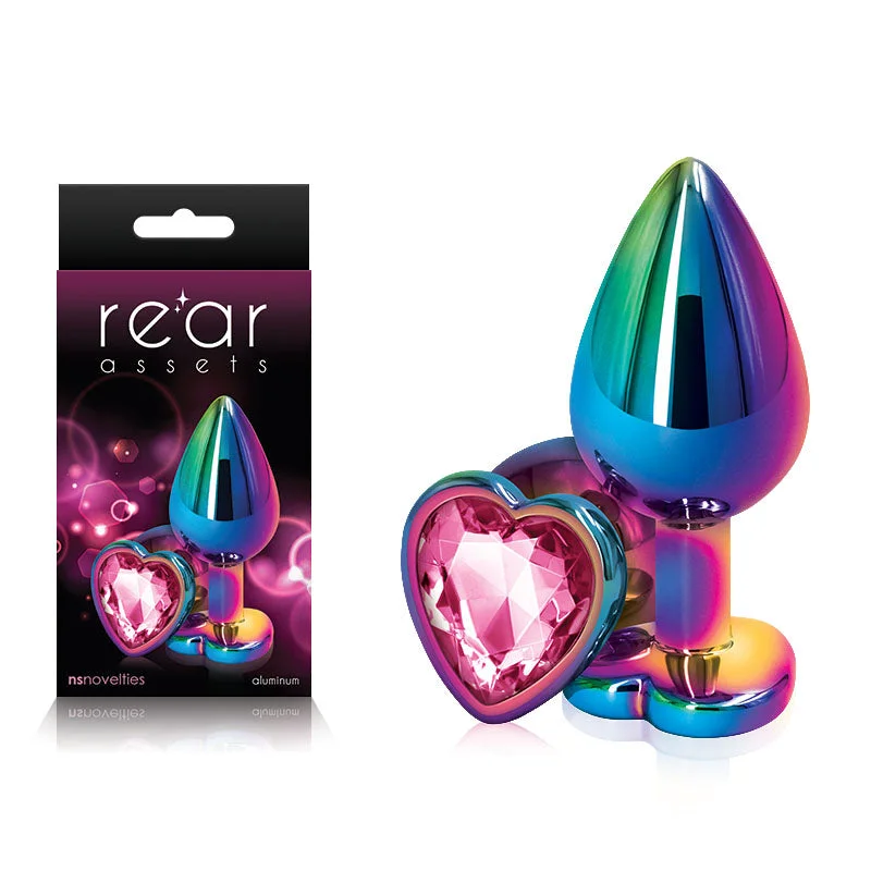 Anal toys for discreet use-Rear Assets Multi Coloured Heart Butt Plug Medium Pink