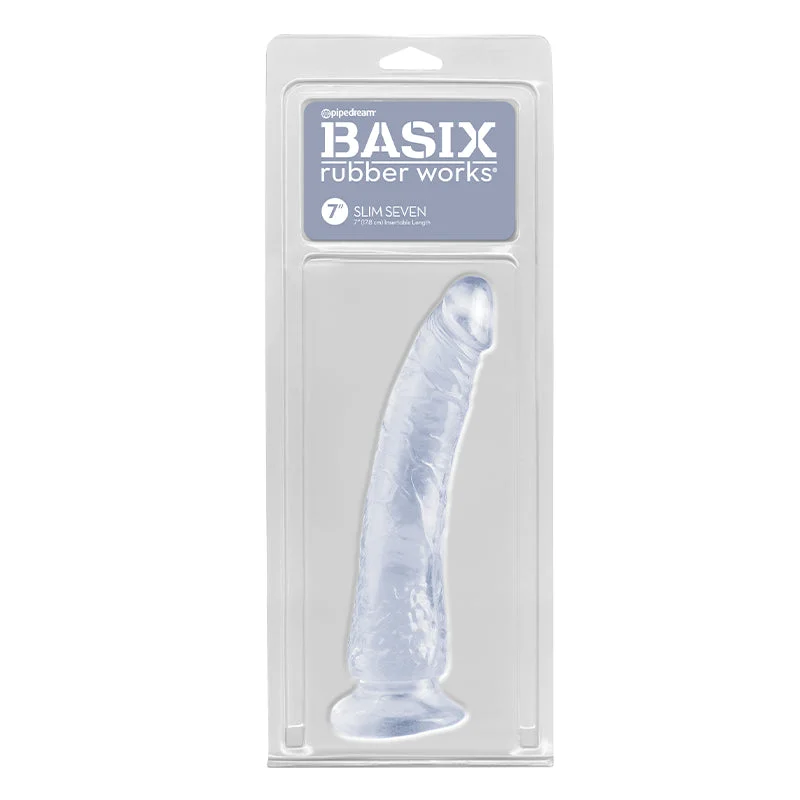 realistic thick dildo-Basix Rubber Works Slim Seven 7 in. Dildo With Suction Cup Clear