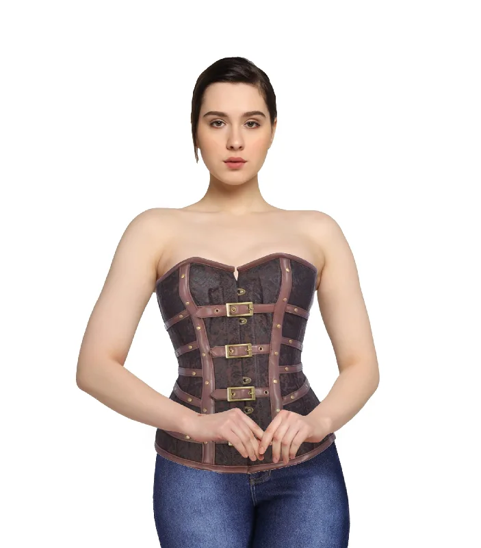 corset costume for Halloween-Brocade & Leather Overbust Corset- Wholesale