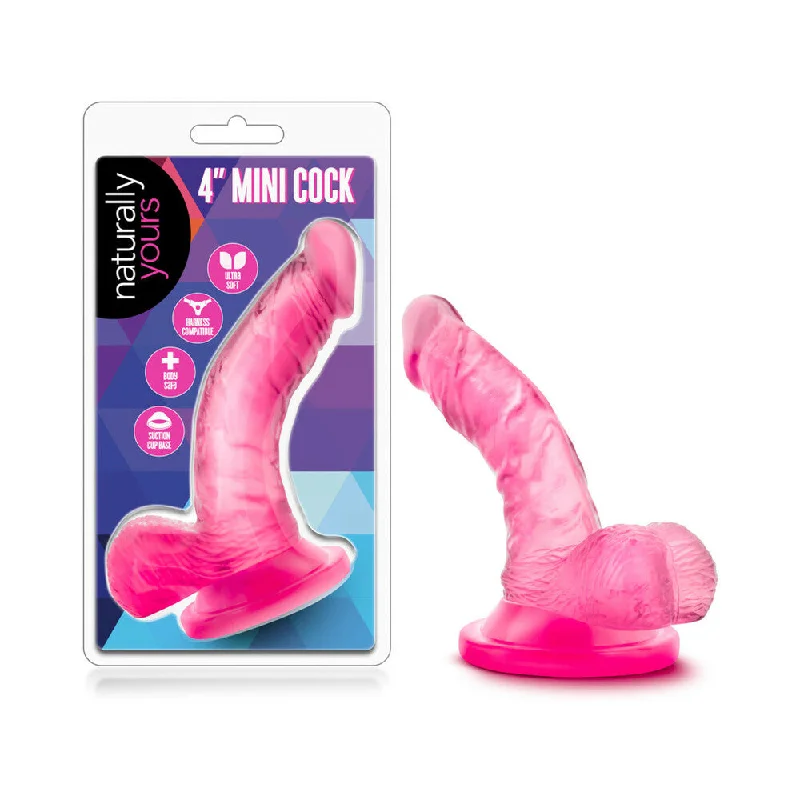 purple fantasy dildo-Naturally Yours 4 in. Mini Cock Realistic Dildo with Balls Pink