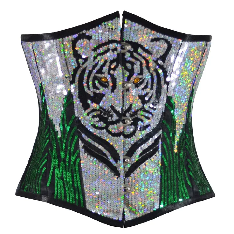 corset dress for wedding guest-Tiger Sequined  Underbust Corset