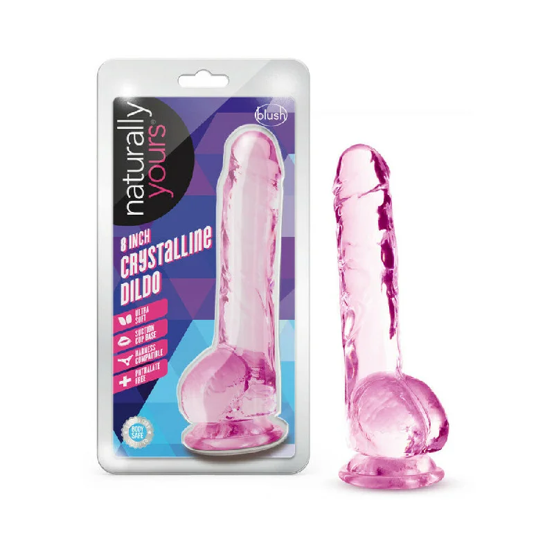 smooth heated dildo-Naturally Yours Crystalline 8 in. Dildo with Balls Rose