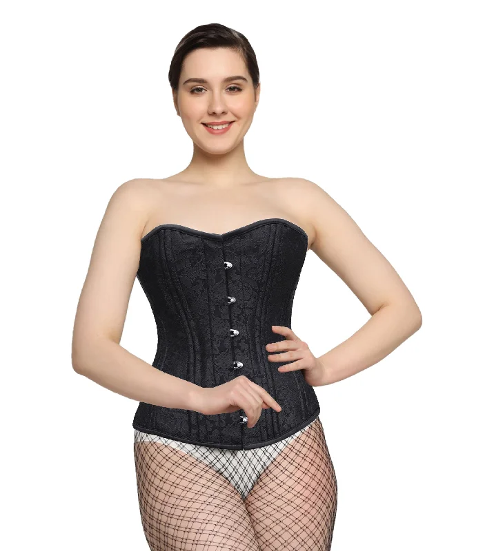 corset dress for dinner-Affra Black Brocade Waist Training Overbust Corset