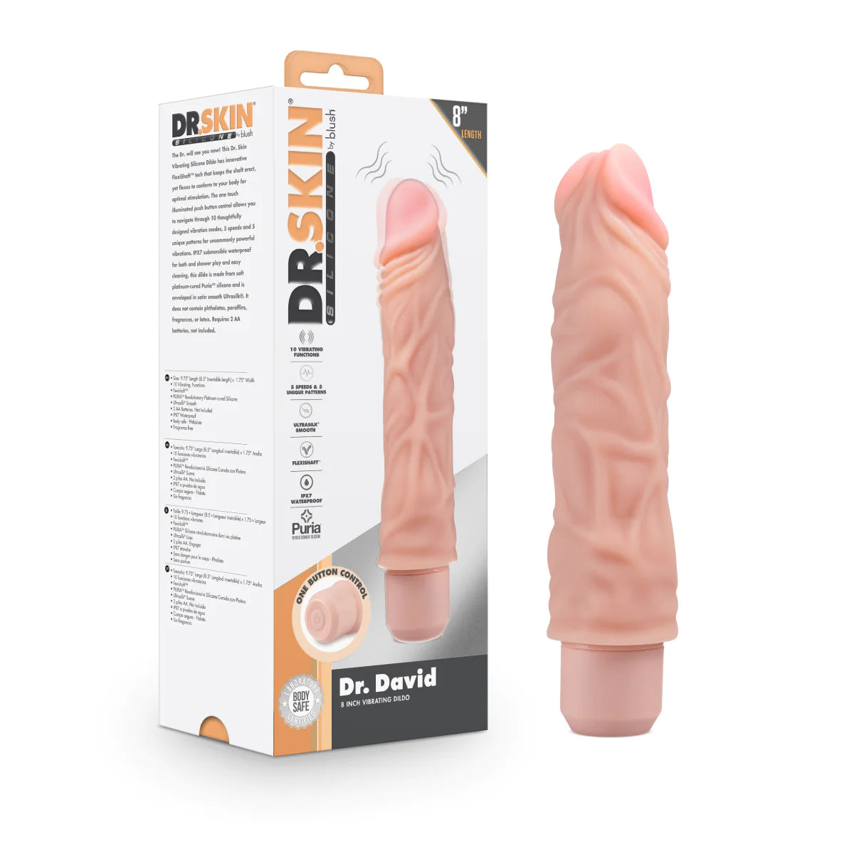 purple rotating dildo-Dr. Skin Silicone Dr. David Beige 8.5-Inch Long Vibrating Dildo