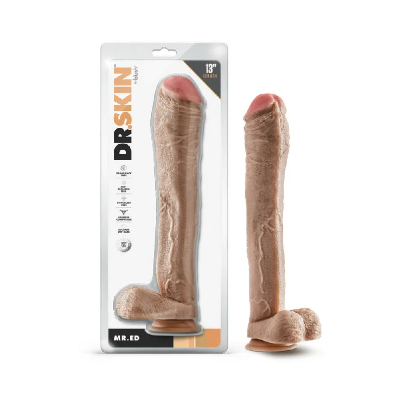 clear dildo-Dr. Skin Mr. Ed 13 in. Dildo with Balls Beige