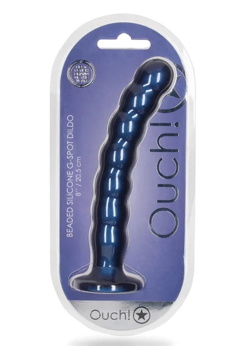 thick large dildo-Ouch! 8" Beaded G-Spot Dildo -Blue