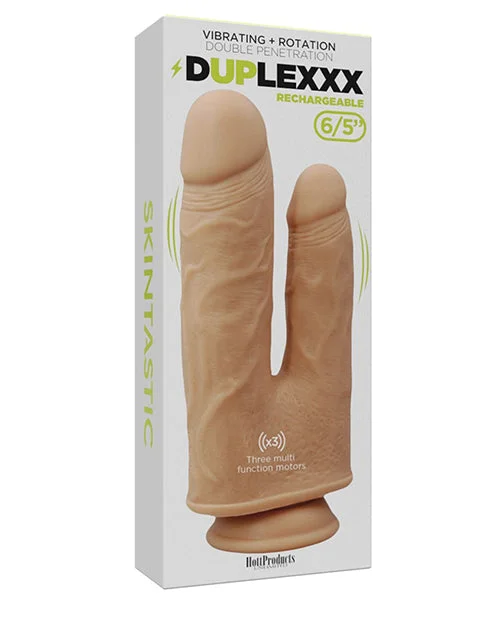 pink rubber dildo-Skinsations Duplexx Vibrating & Rotating Double Dildo - Flesh