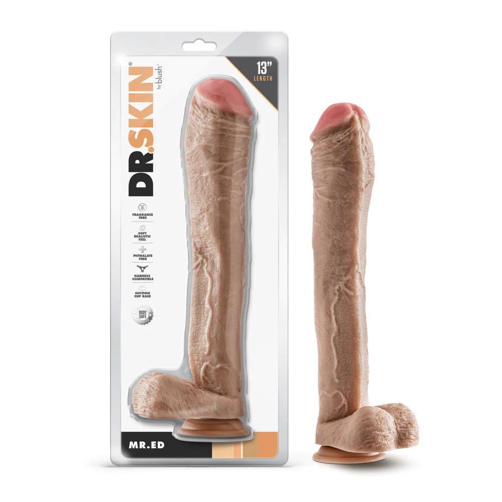 smooth extra-long dildo-Dr. Skin Mr. Ed 13 Inch Long Dildo - Vanilla