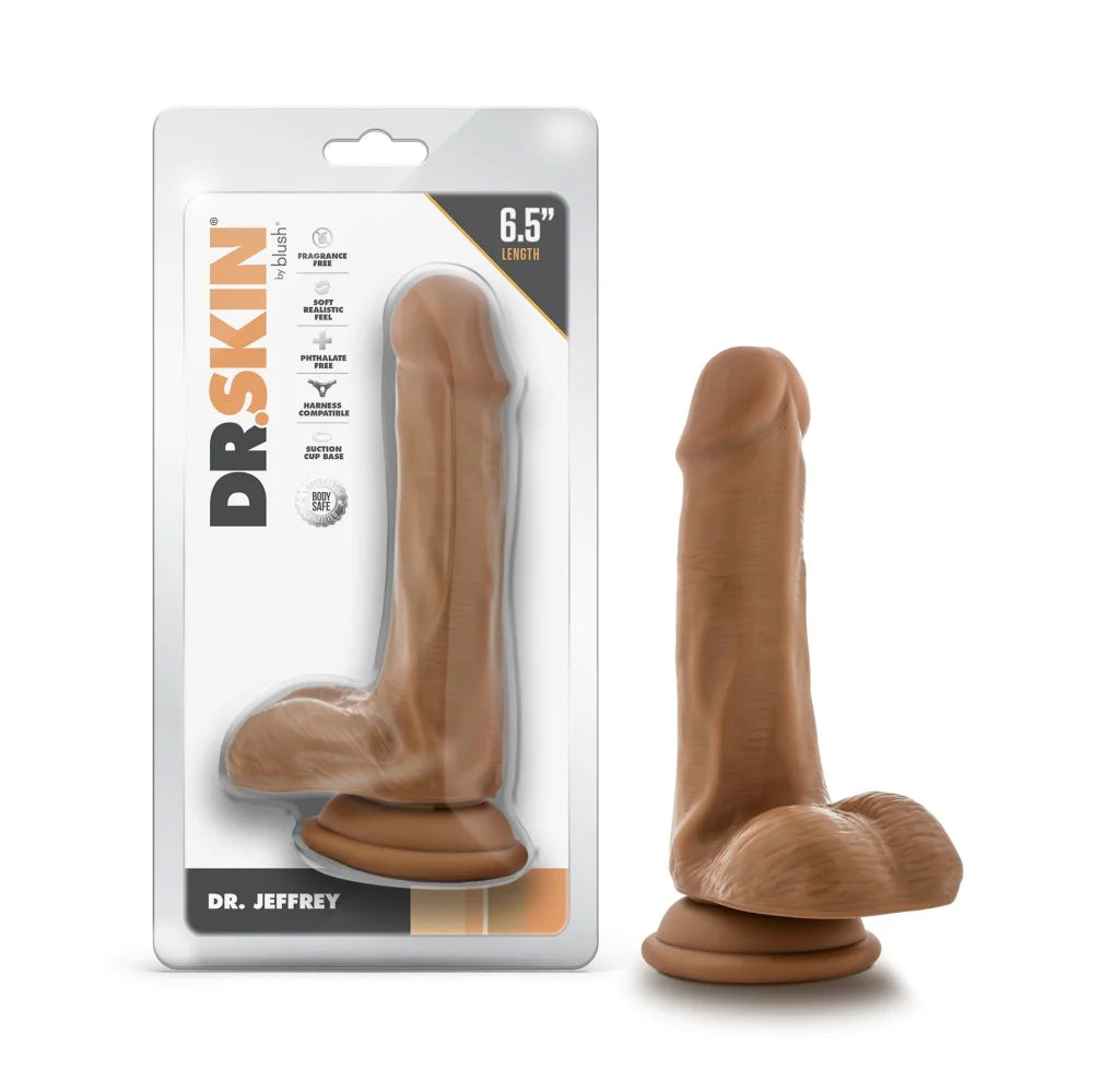 purple pulsing dildo-Dr. Jeffrey 6.5 Inch Long Dildo - Caramel