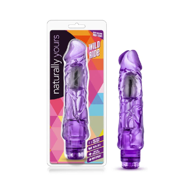 ribbed dildo-Naturally Yours Wild Ride Realistic 9 in. Vibrating Dildo Purple