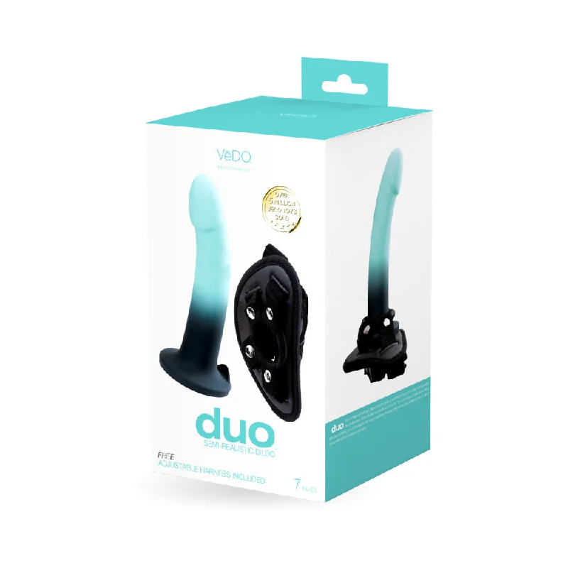 realistic silicone dildo-VeDO Duo Silicone Dildo (Non-Vibrating) with Harness Turquoise/Black