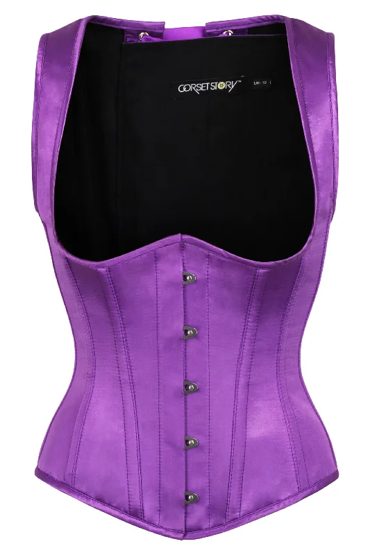 corset dress for evening event-Purple High Back Underbust Corset With Straps