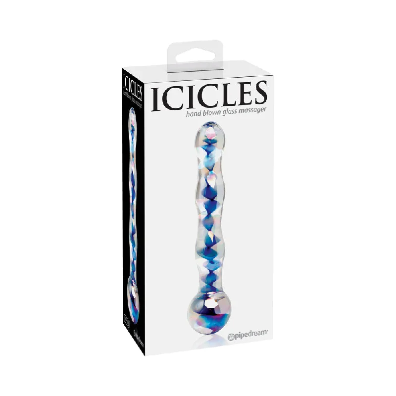 smooth eco-friendly dildo-Icicles No. 8 Wavy 7 in. Glass Dildo Blue/Clear