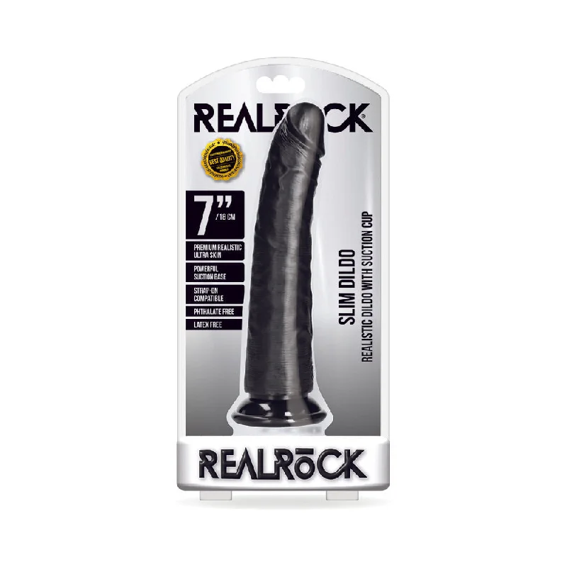 silicone wireless dildo-RealRock Realistic 7 in. Slim Dildo With Suction Cup Black