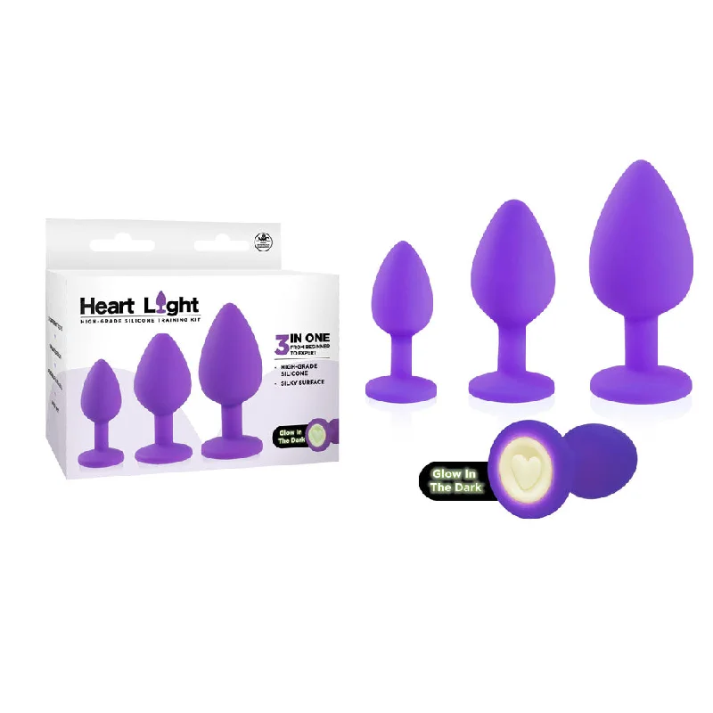 Anal toys with sealed build-Heart Light Glow in the Dark Butt Plug - Purple