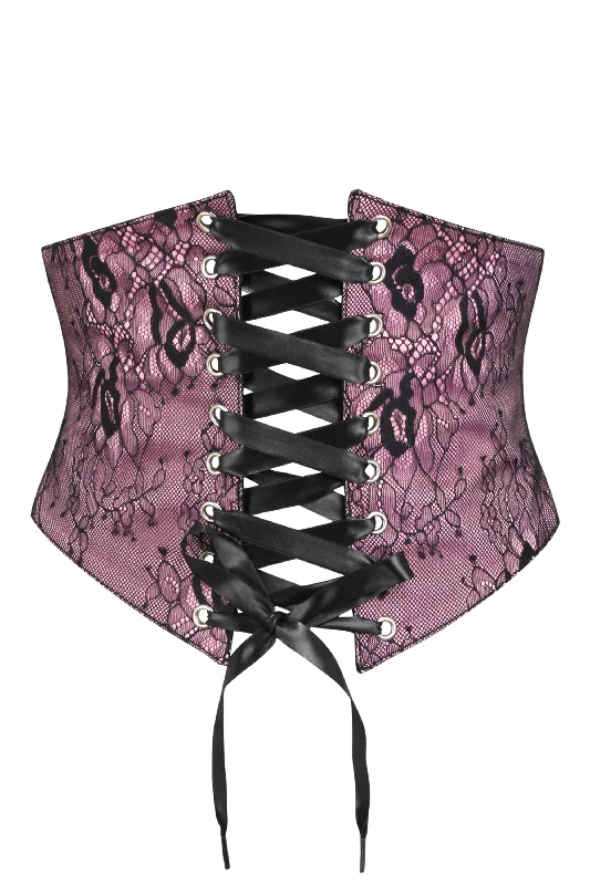 corset for waist cinching-Pink & Black Lace Overlay Corset Belt