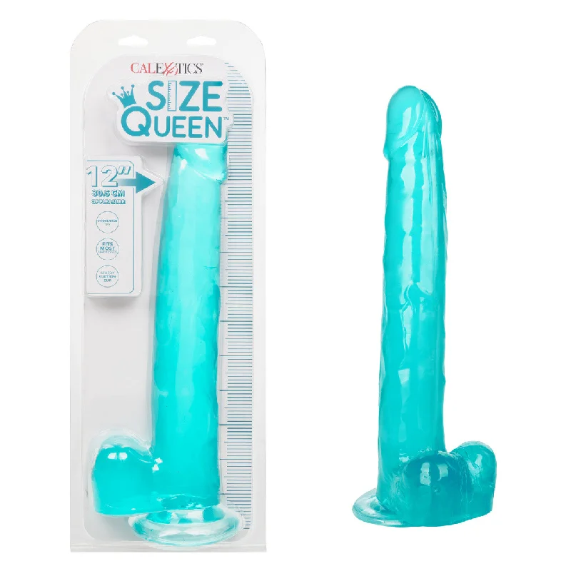 purple remote control dildo-Calexotics SIZE QUEEN Flexible Dildo with Suction Cup 12 inch Turquoise Blue