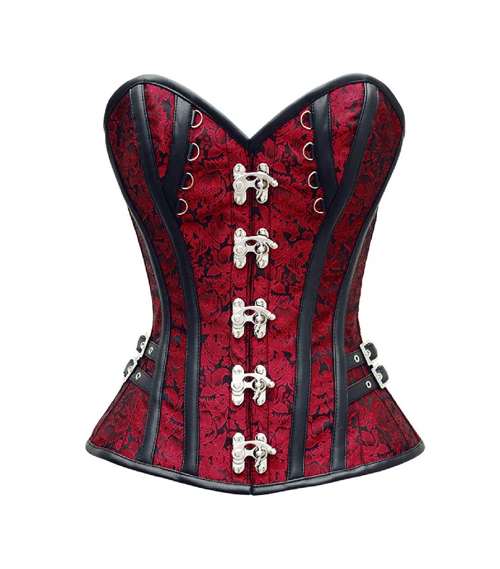 corset top dark rose-Red Black  Broade Overbust Corset