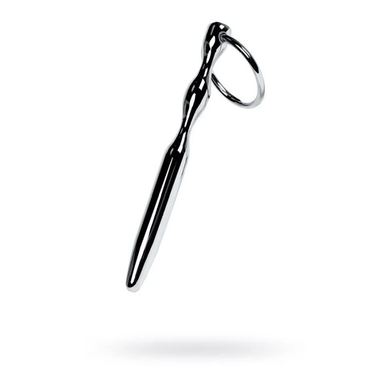 cock ring with stylish finish-Silver Metal Bullet Shaped Urethral Plug w Ring